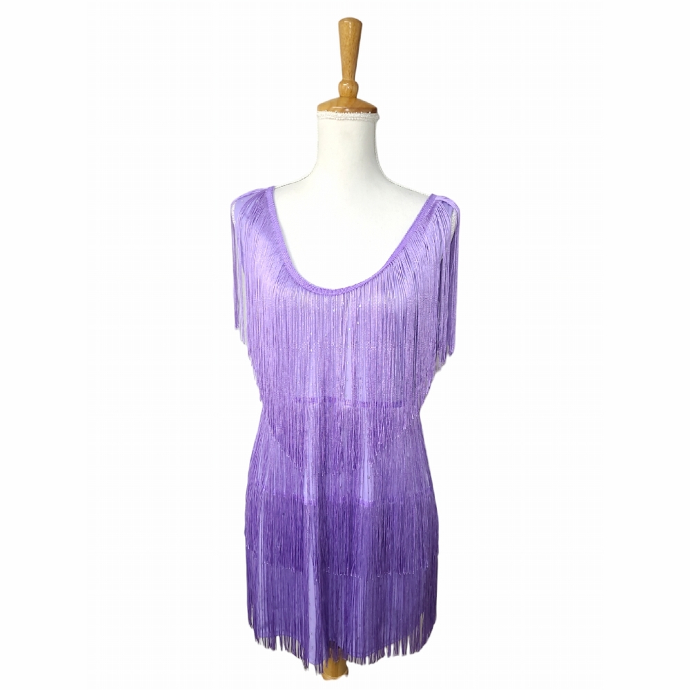 Elegant Purple Fringe Dress - Picture 3 of 13